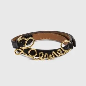 Loewe Word Belt Black Gold Size 95 Loewe - Black & Gold Round Soft Leather Belt | Mitchell Stores main image 3